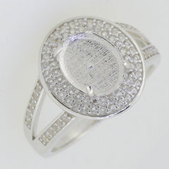 Sterling Silver Semi Mount Ring Setting Cab Oval OV 10X8mm Double Halo - Syzjewelry