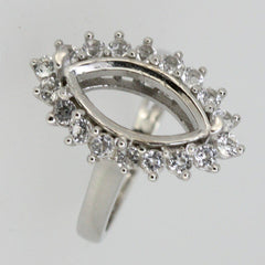 Sterling Silver Semi Mount Ring Setting Marquise MQ 16x8mm White Topaz Halo - Syzjewelry
