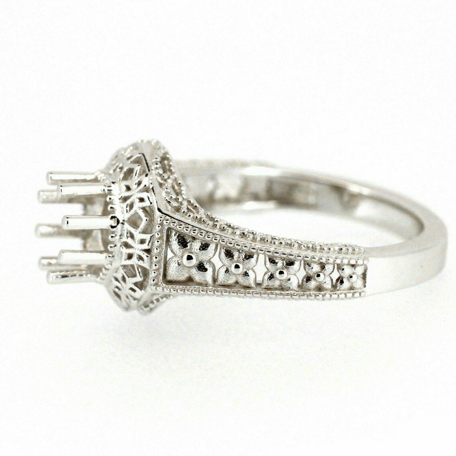 Sterling Silver Semi Mount Ring Setting Round RD 6x6mm Art Deco Style - Syzjewelry