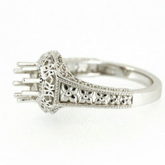 Sterling Silver Semi Mount Ring Setting Round RD 6x6mm Art Deco Style - Syzjewelry