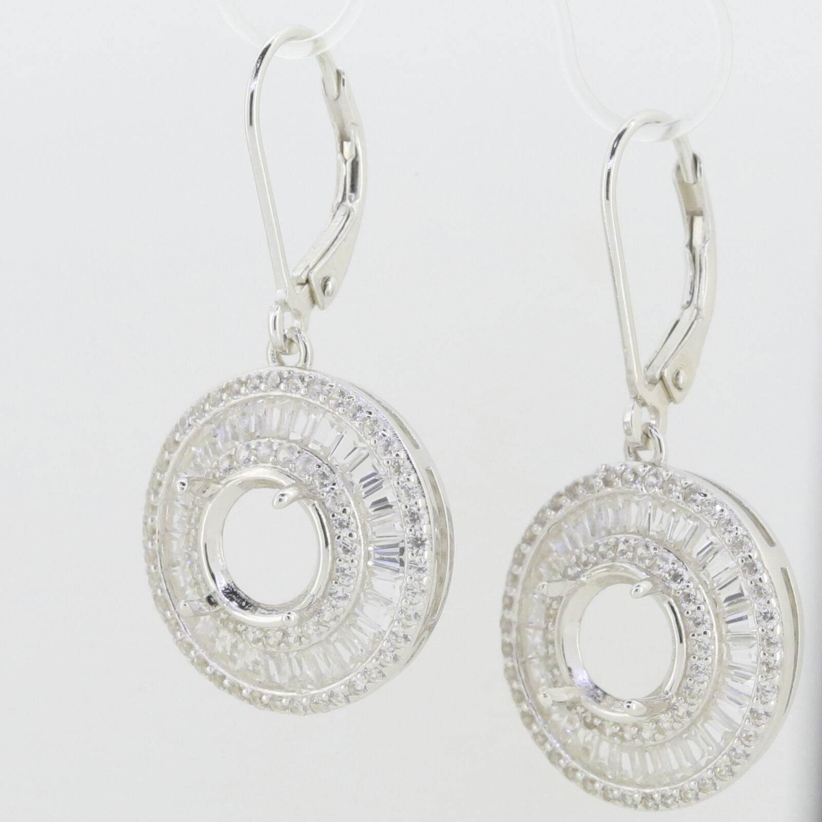 Sterling Silver Semi Mount Earrings Setting Round RD 8x8mm Baguette Tr - Syzjewelry