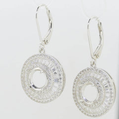 Sterling Silver Semi Mount Earrings Setting Round RD 8x8mm Baguette Tr - Syzjewelry