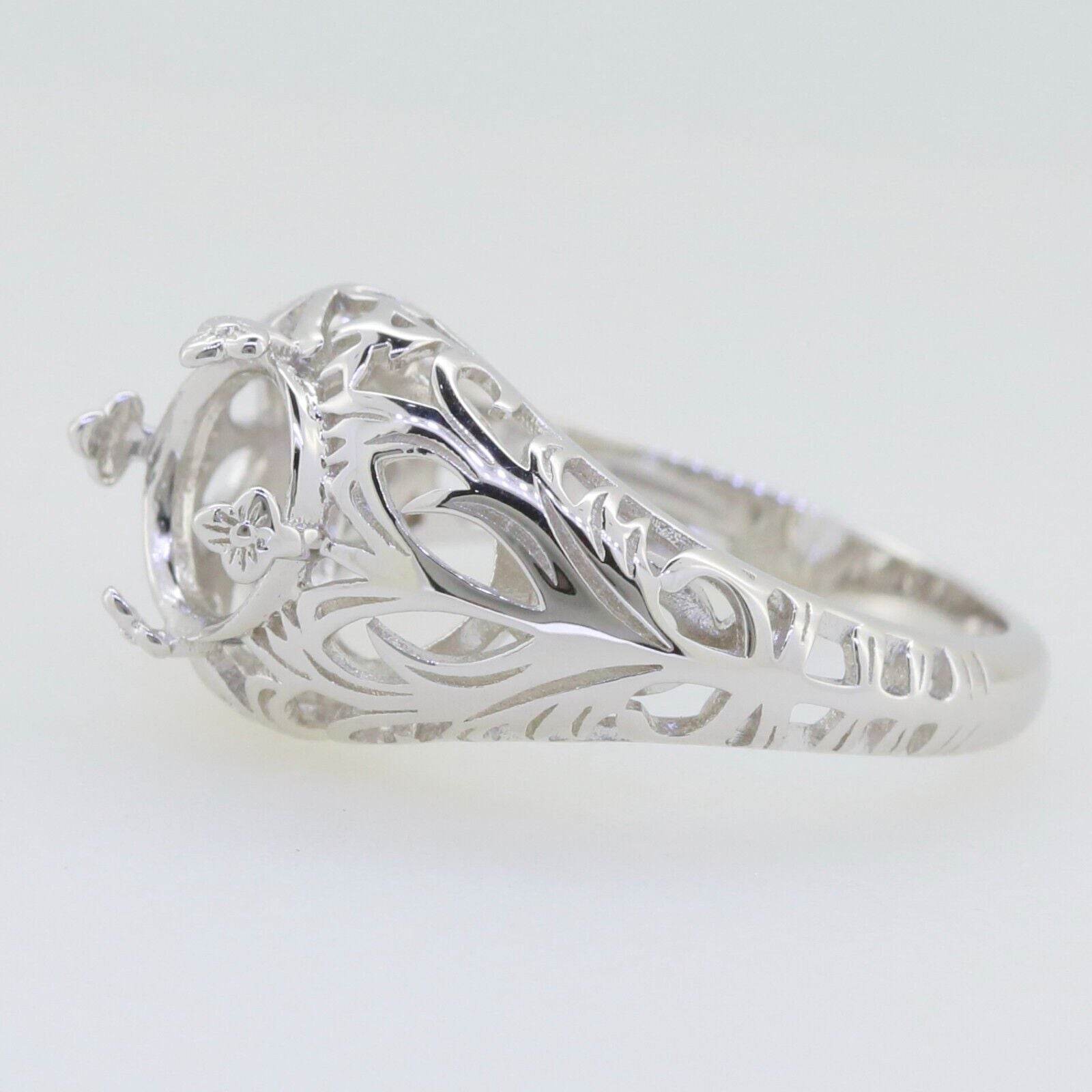 Sterling Silver Semi Mount Ring Setting Round RD 8x8mm Art Nouveau Style - Syzjewelry