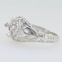 Sterling Silver Semi Mount Ring Setting Round RD 8x8mm Art Nouveau Style - Syzjewelry
