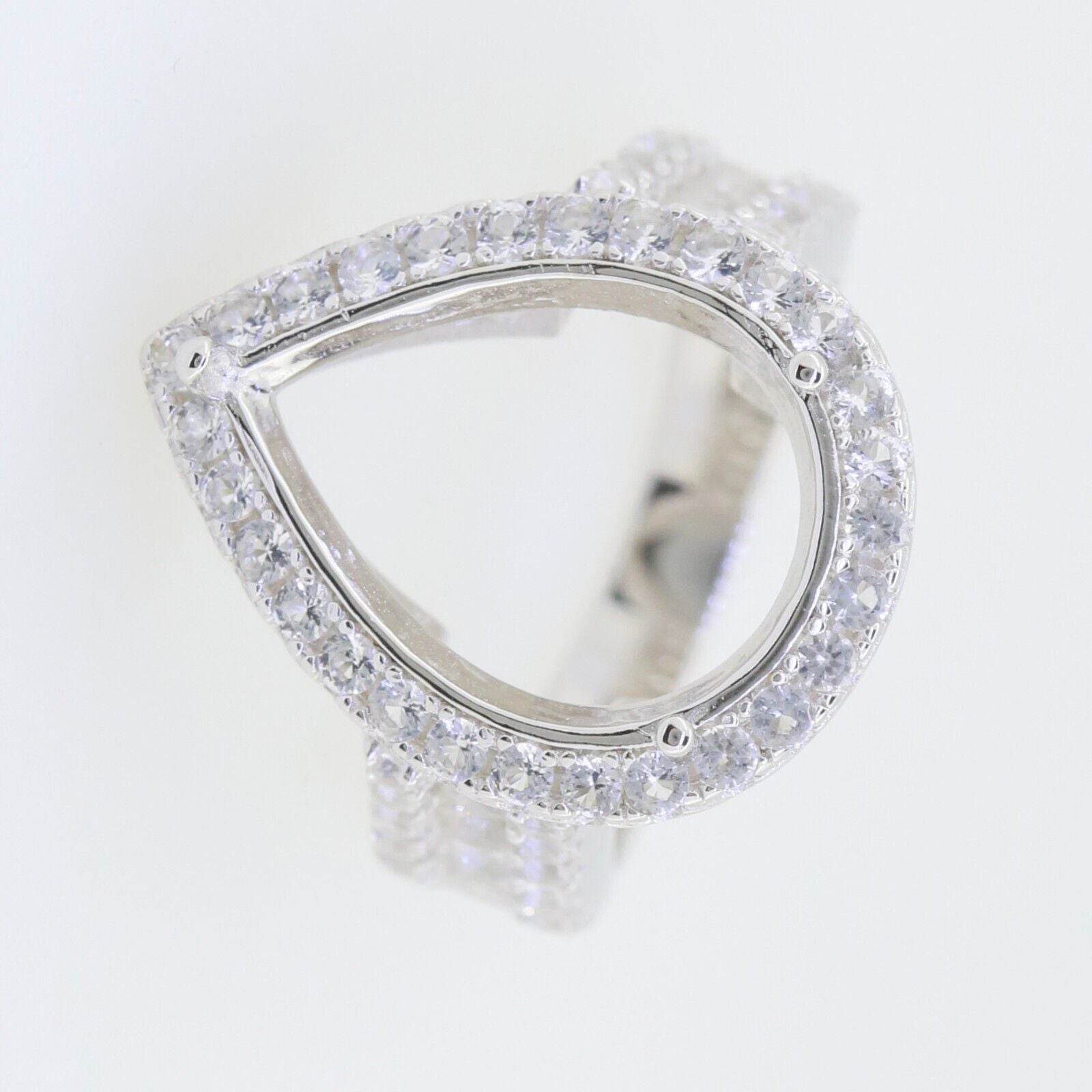 Sterling Silver Semi Mount Ring Setting PE 18X13mm Halo Topaz - Syzjewelry