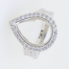 Sterling Silver Semi Mount Ring Setting PE 18X13mm Halo Topaz - Syzjewelry