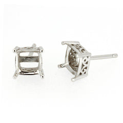 Sterling Silver Semi Mount Earrings Setting Cushion CU 7x7mm Stud Earring - Syzjewelry