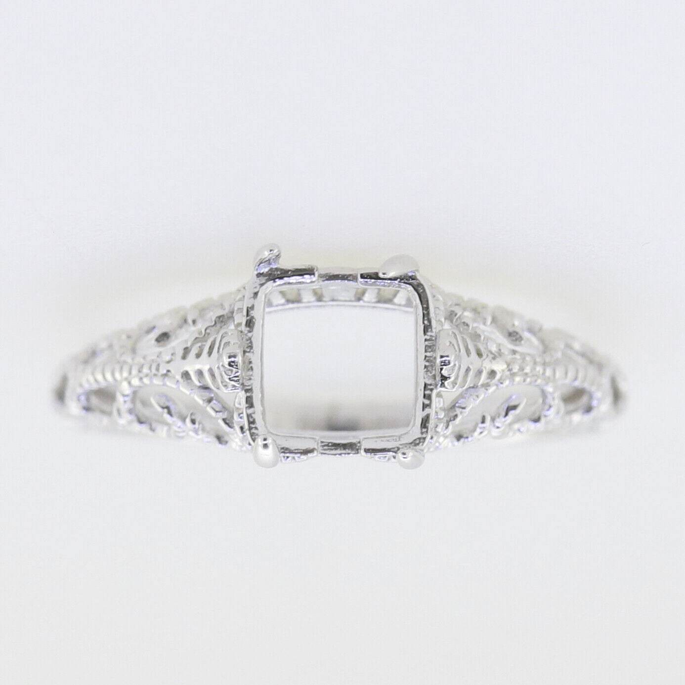 Filigree Sterling Silver Semi Mount Ring Setting Cushion CU 7x7mm Vintage - Syzjewelry
