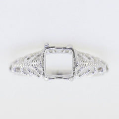 Filigree Sterling Silver Semi Mount Ring Setting Cushion CU 7x7mm Vintage - Syzjewelry