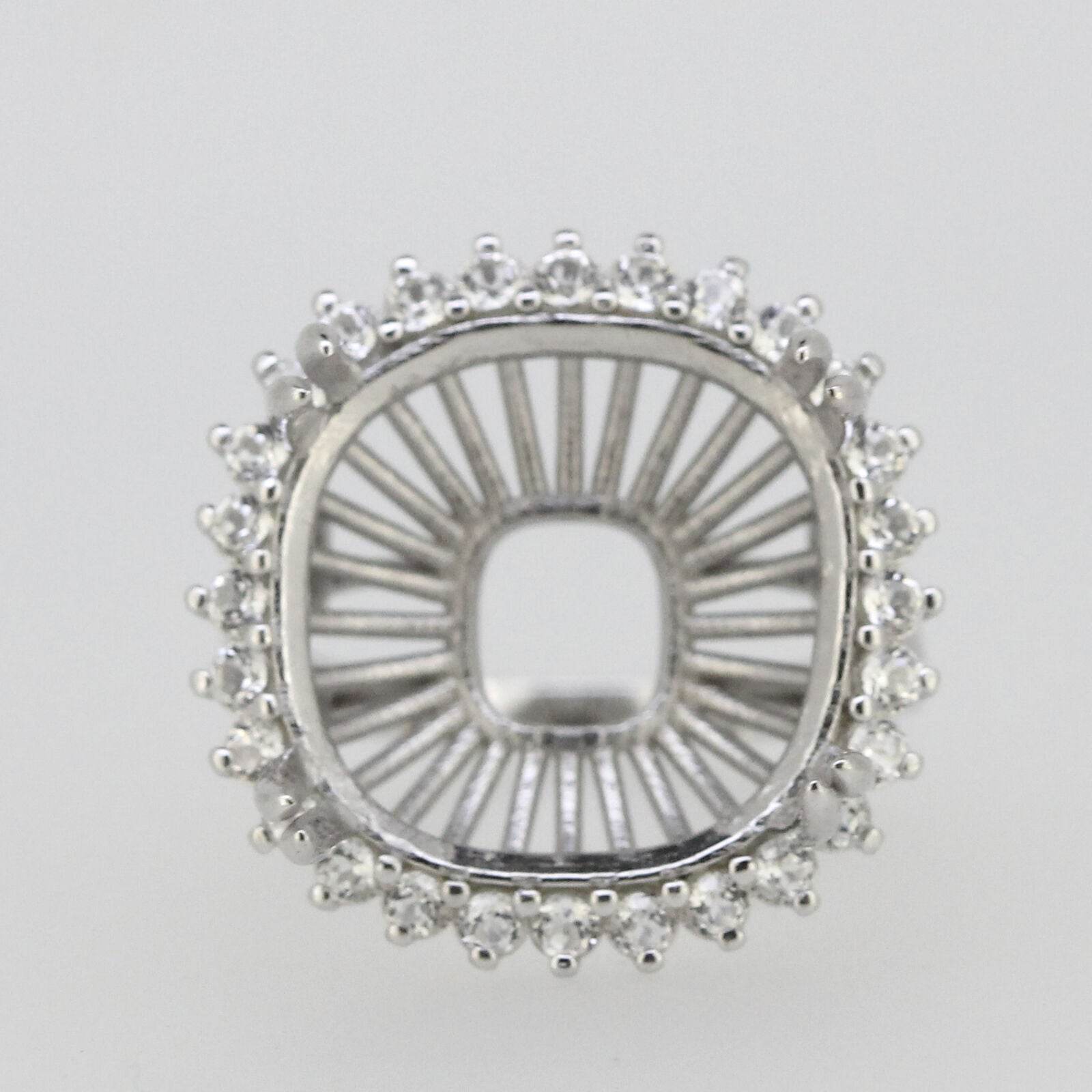 Sterling Silver Semi Mount Ring Setting Cushion CU 15x15mm Halo White - Syzjewelry