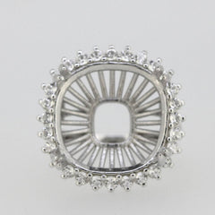 Sterling Silver Semi Mount Ring Setting Cushion CU 15x15mm Halo White - Syzjewelry