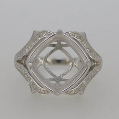Sterling Silver Semi Mount Ring Setting Cushion CU 12x12mm Diagonal Split - Syzjewelry