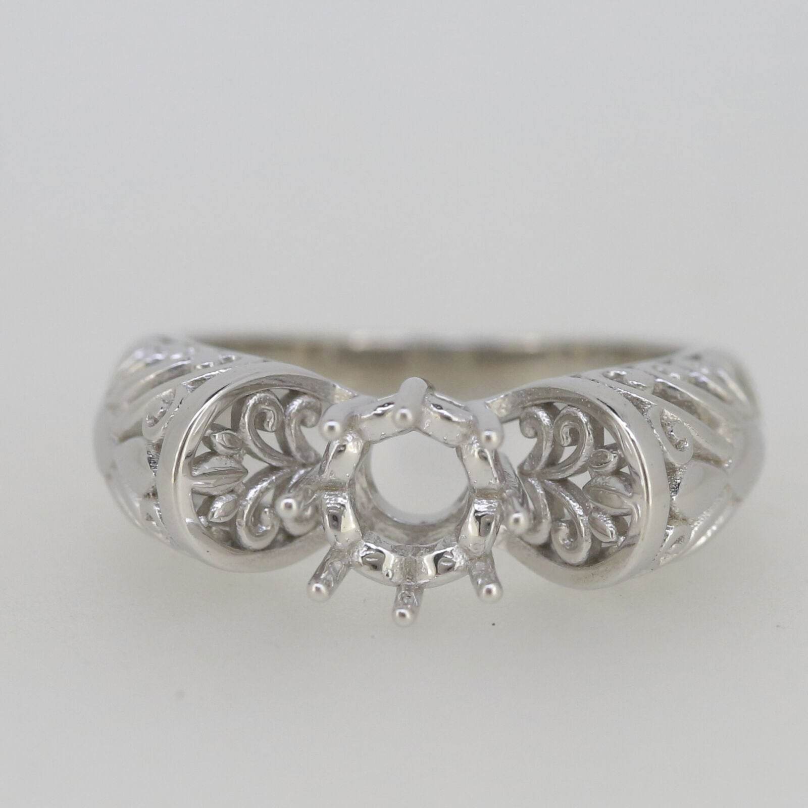 Vintage Style Sterling Silver Semi Mount Ring Setting RD 6x6mm White Topaz - Syzjewelry