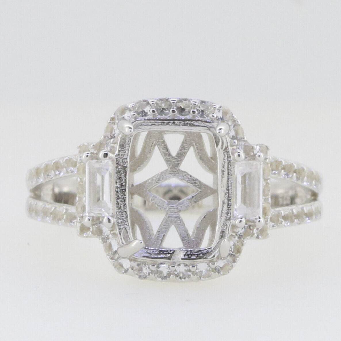 Sterling Silver Semi Mount Ring Setting Cushion CU 10x8mm Halo Split S20538 - Syzjewelry
