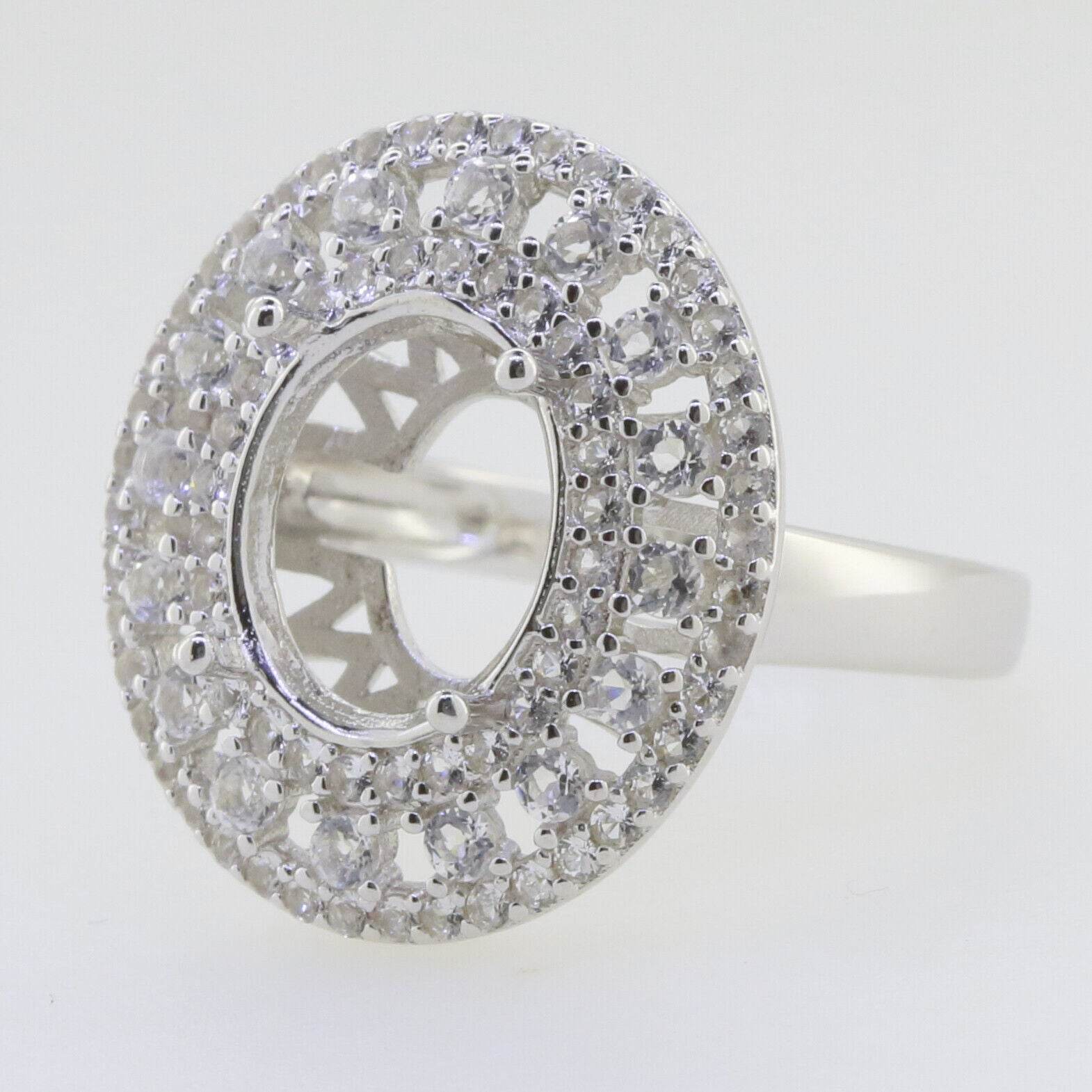 Sterling Silver Semi Mount Ring Setting Oval OV 12x10mm Triple Halo To - Syzjewelry