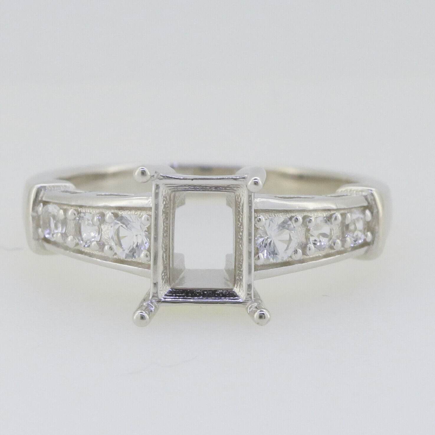 Art Deco Style Sterling Silver Semi Mount Ring Setting Emerald OCT 8x6mm Topaz - Syzjewelry