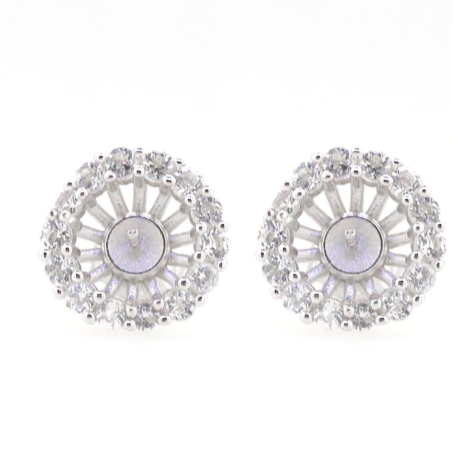 14K White Gold Semi Mount Earrings Setting Pearl Round RD 10x10mm - Syzjewelry