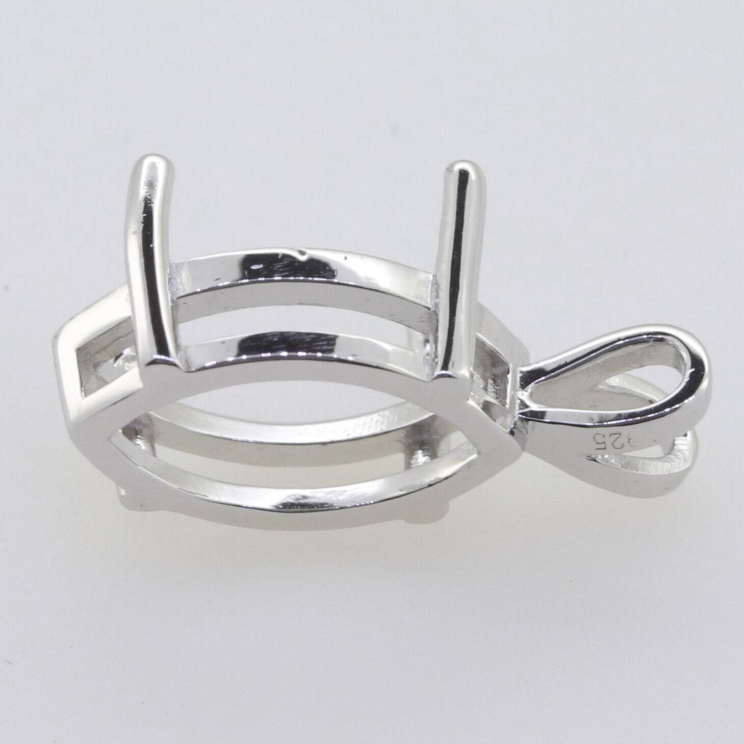 Sterling Silver Semi Mount Pendant Setting Marquise MQ 16x10mm White Topaz - Syzjewelry
