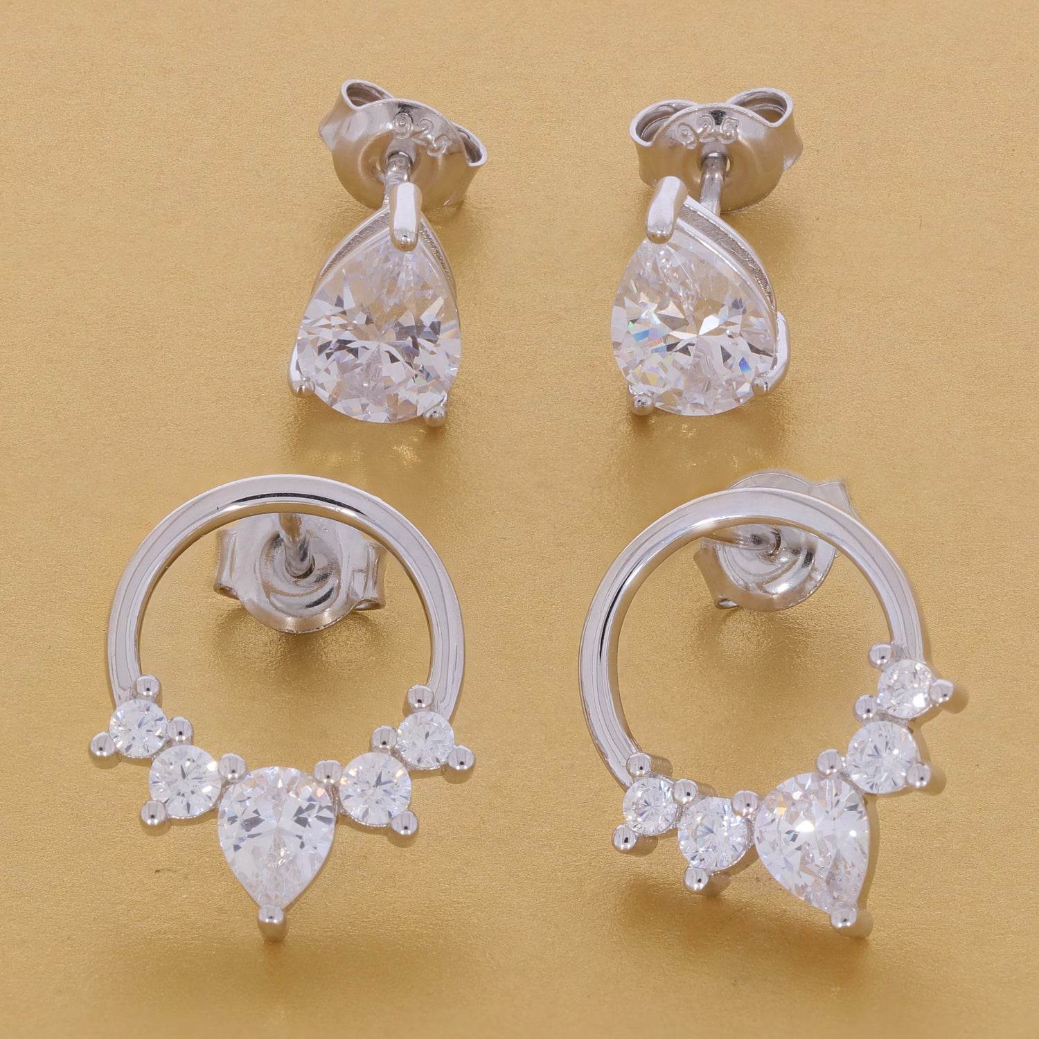 4 pc Set Sterling Silver Semi Mount Earrings Setting Pear PE 8X6mm 5x4 - Syzjewelry