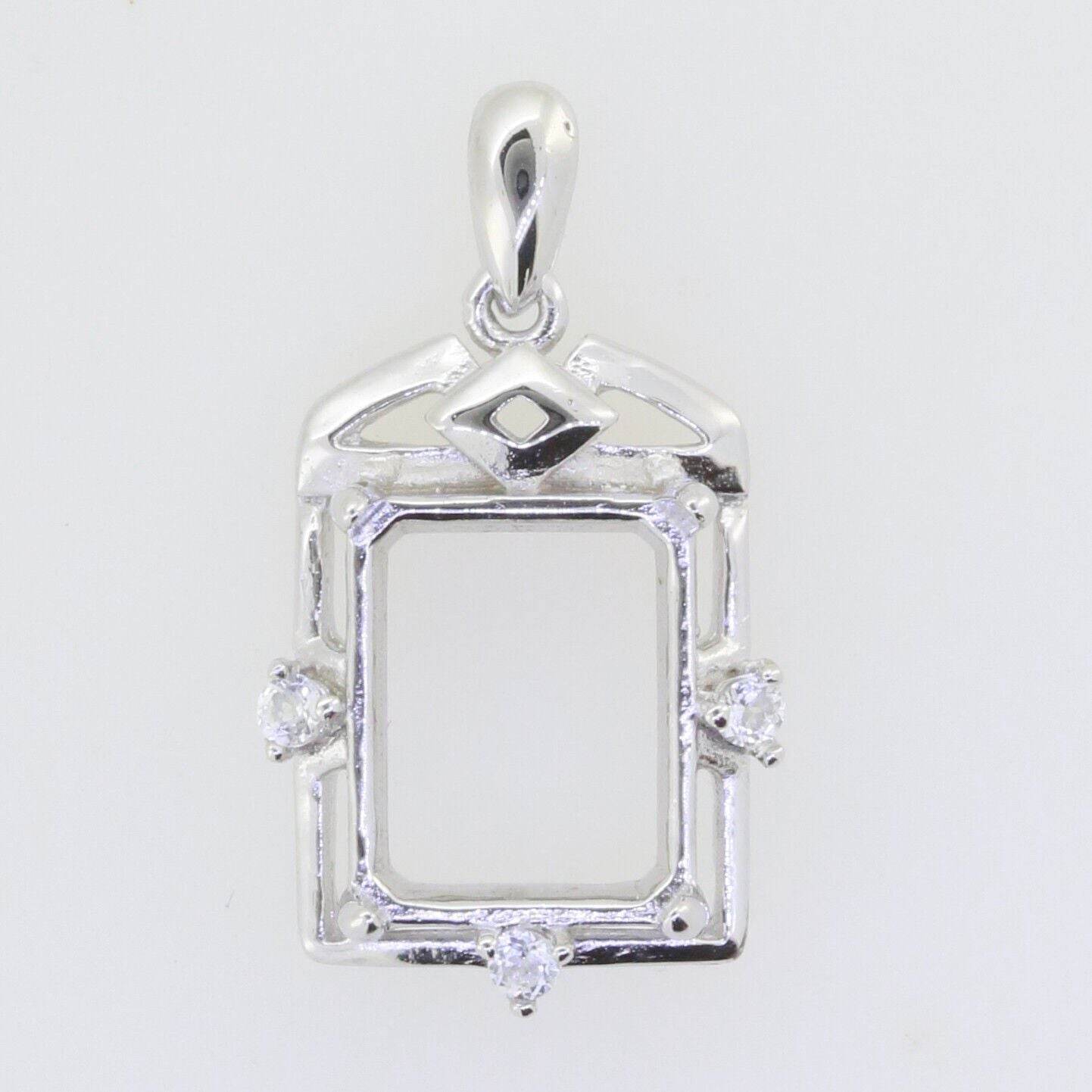 Sterling Silver Semi Mount Pendant Setting Emerald OCT 10X8mm White Topaz - Syzjewelry