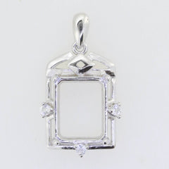 Sterling Silver Semi Mount Pendant Setting Emerald OCT 10X8mm White Topaz - Syzjewelry