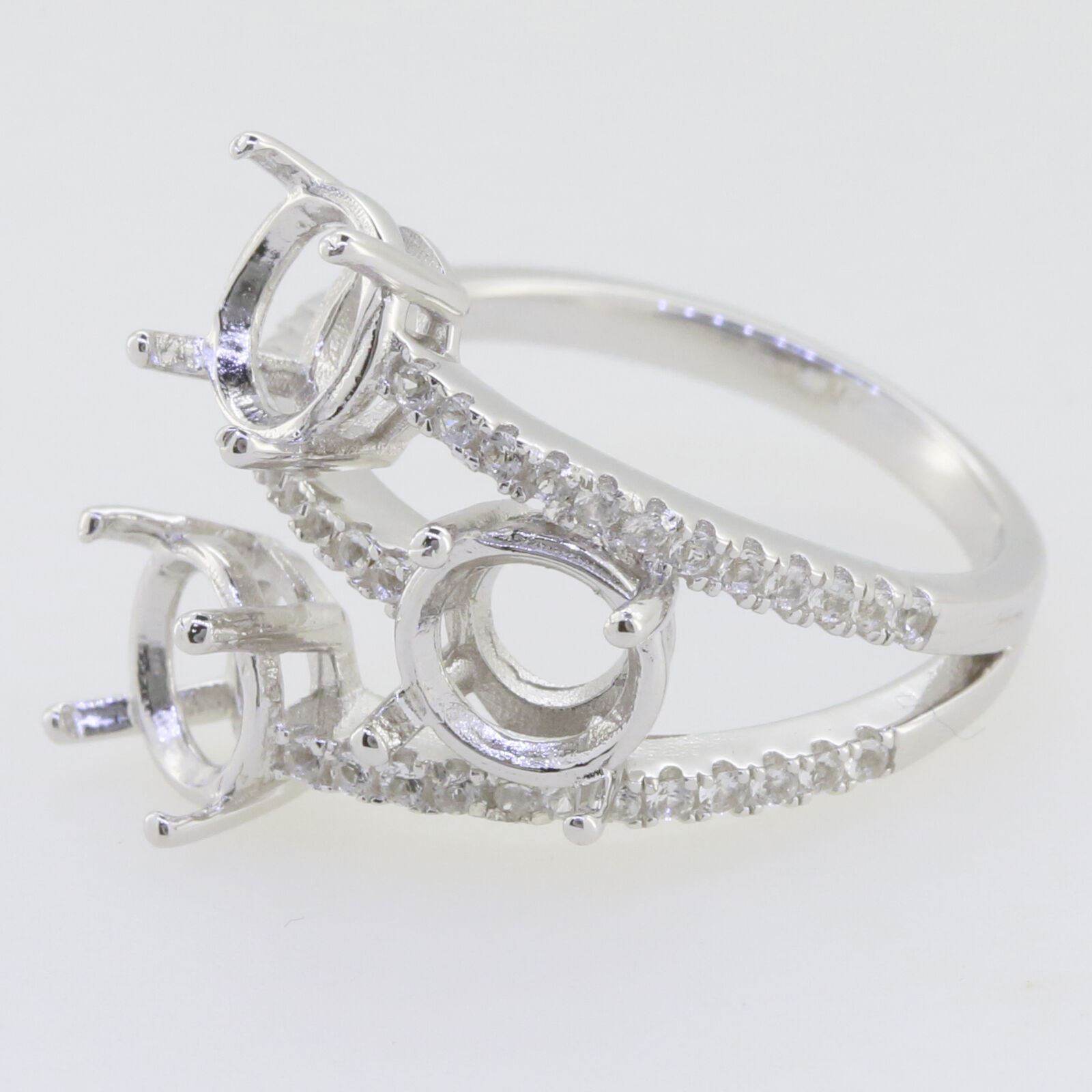 Sterling Silver Semi Mount Ring Setting Round RD 7x7mm Three Stones Bypass Ring - Syzjewelry