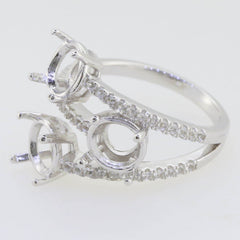 Sterling Silver Semi Mount Ring Setting Round RD 7x7mm Three Stones Bypass Ring - Syzjewelry