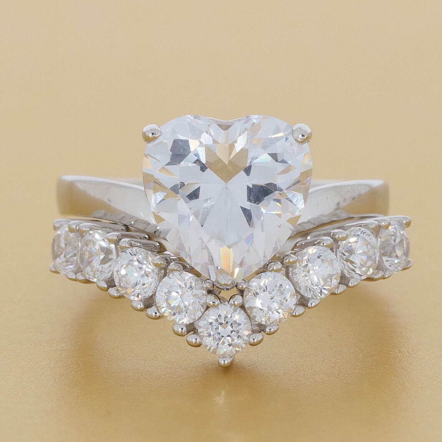 2 piece Set Sterling Silver Semi Mount Ring Setting Heart HT 10X10mm - Syzjewelry