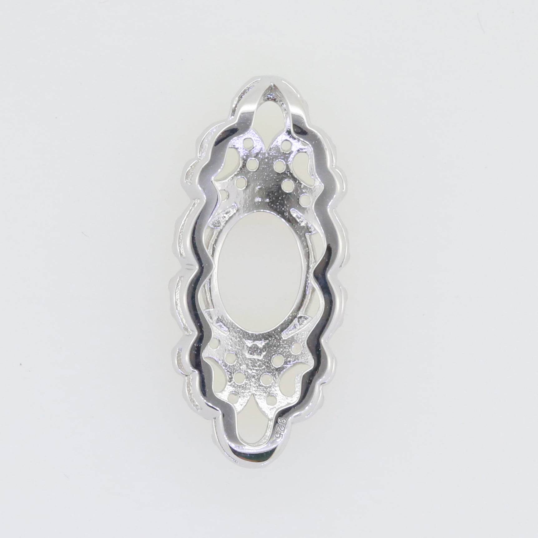 Silver Semi Mount Pendant Setting Oval OV 9X7mm White Topaz - Syzjewelry