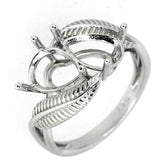 Sterling Silver Semi Mount Ring Setting Pear PE 9x6mm Feather Toi et Moi - Syzjewelry