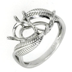 Sterling Silver Semi Mount Ring Setting Pear PE 9x6mm Feather Toi et Moi - Syzjewelry