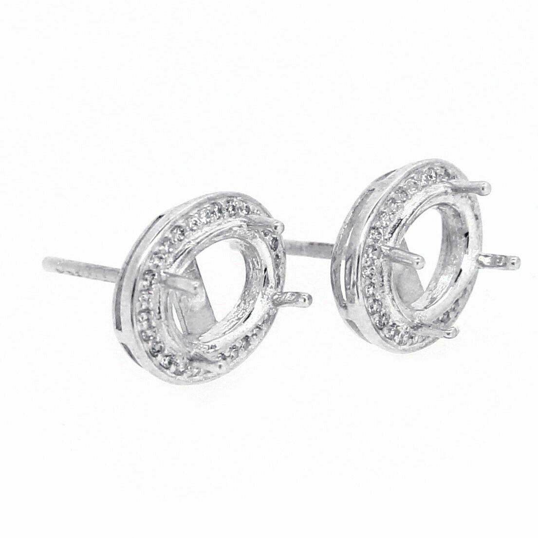 Sterling Silver Semi Mount Earrings Setting Oval OV 8x6mm Halo White Topaz - Syzjewelry