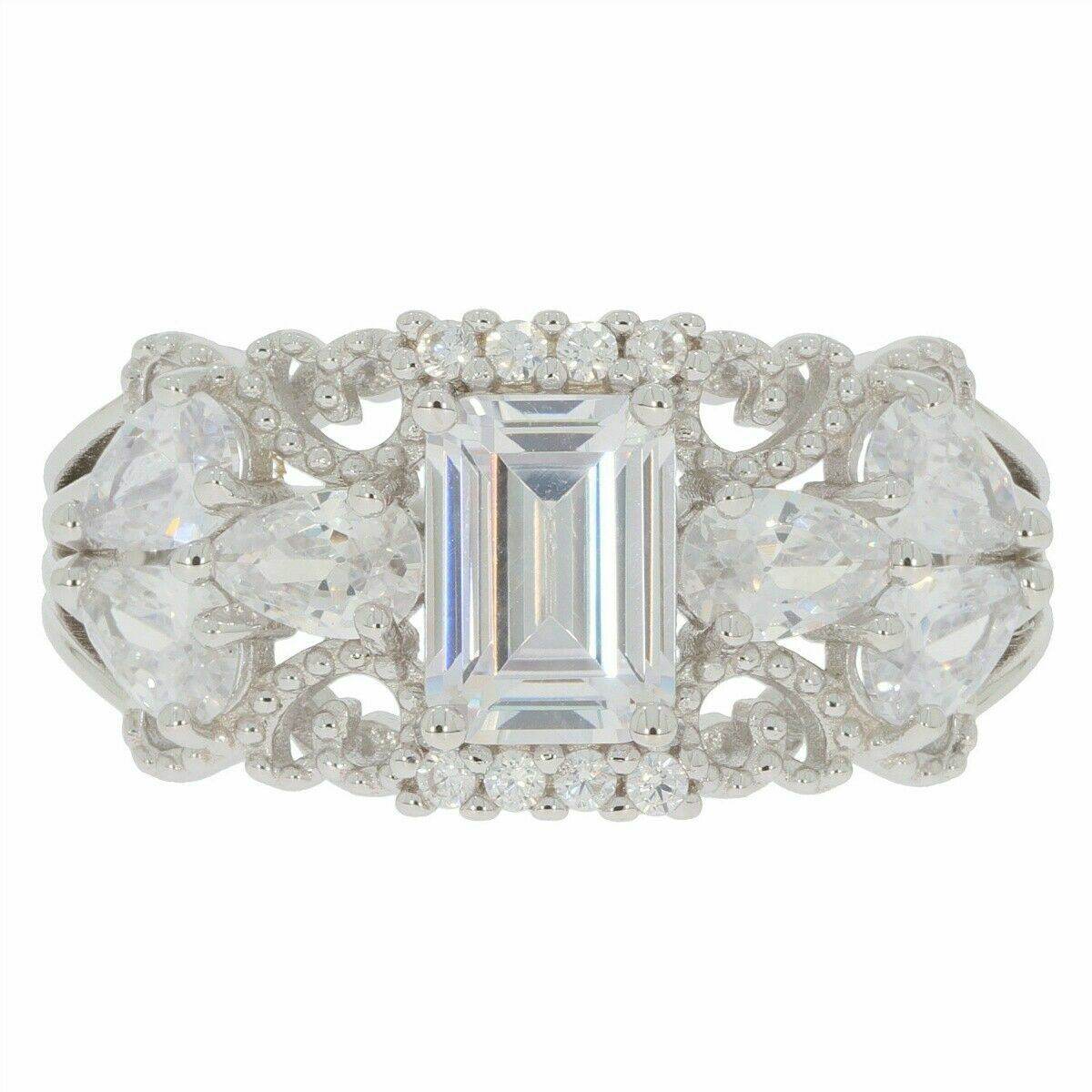 Sterling Silver Semi Mount Ring Setting Emerald OCT 7x5mm PE 5x3mm White Top - Syzjewelry