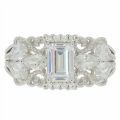 Sterling Silver Semi Mount Ring Setting Emerald OCT 7x5mm PE 5x3mm White Top - Syzjewelry