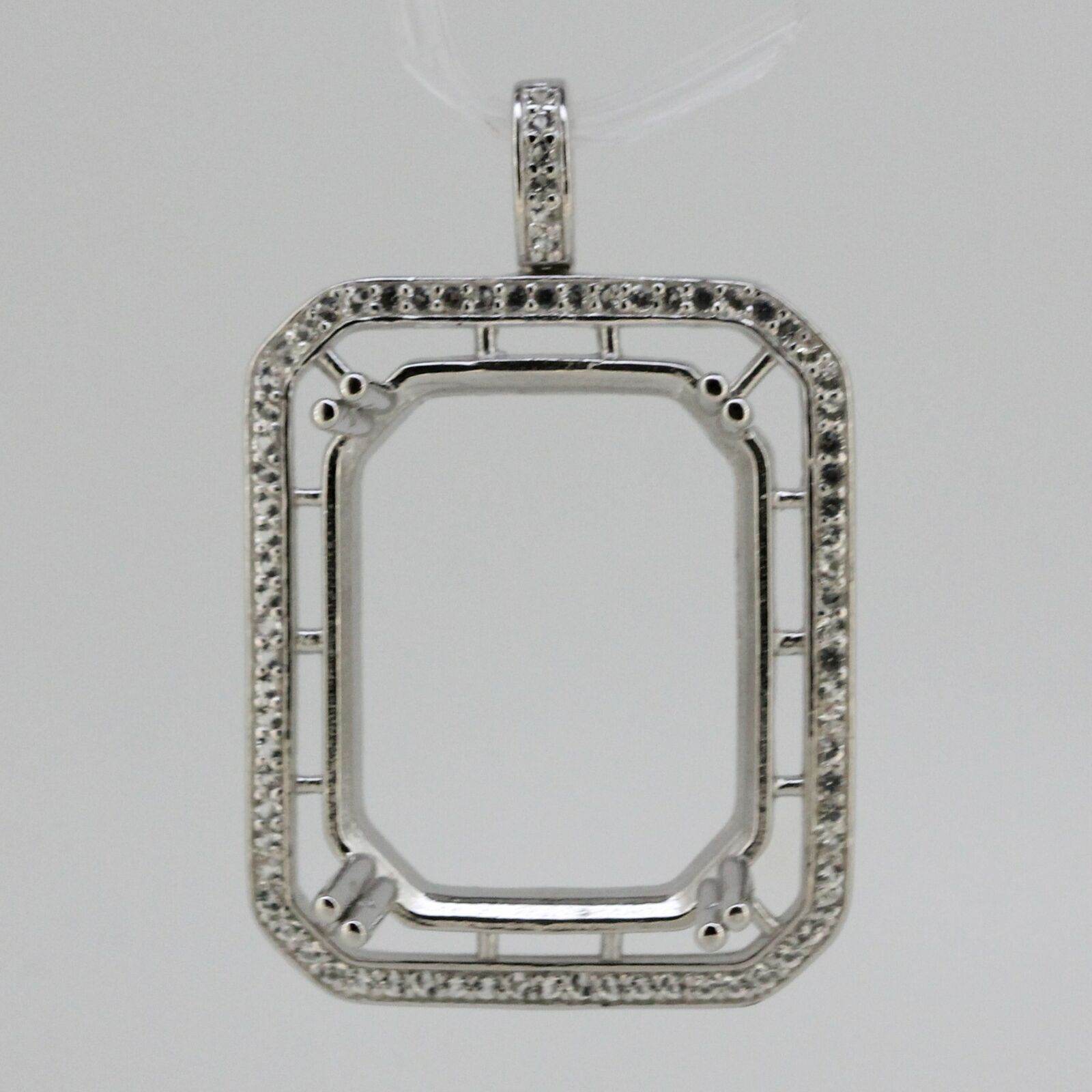 Sterling Silver Semi Mount Pendant Setting OCT 25x20mm Halo w/ White Topaz - Syzjewelry