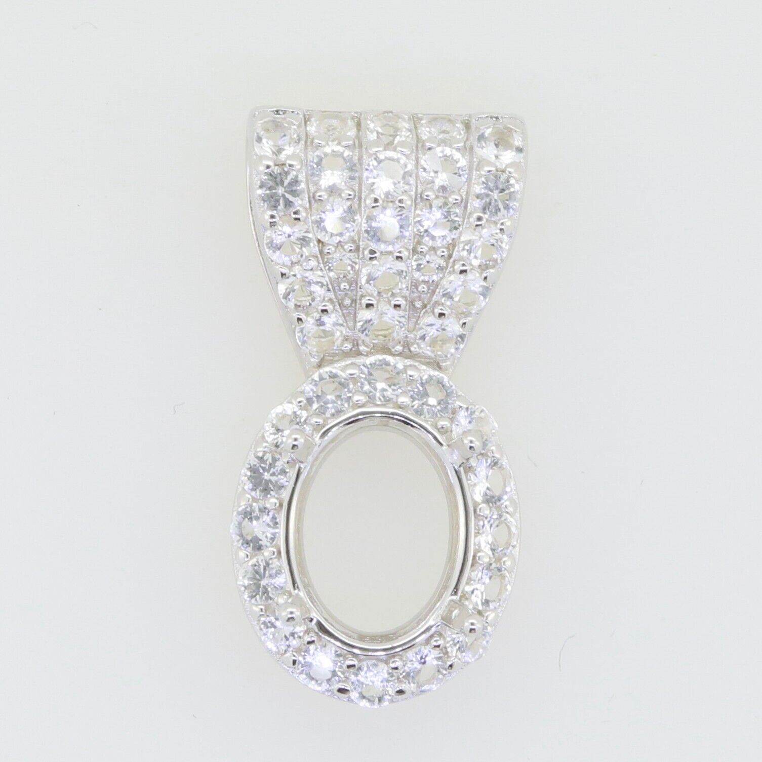 Sterling Silver Semi Mount Pendant Setting Oval OV 9x7mm Halo White Topaz - Syzjewelry