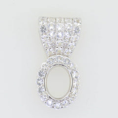 Sterling Silver Semi Mount Pendant Setting Oval OV 9x7mm Halo White Topaz - Syzjewelry