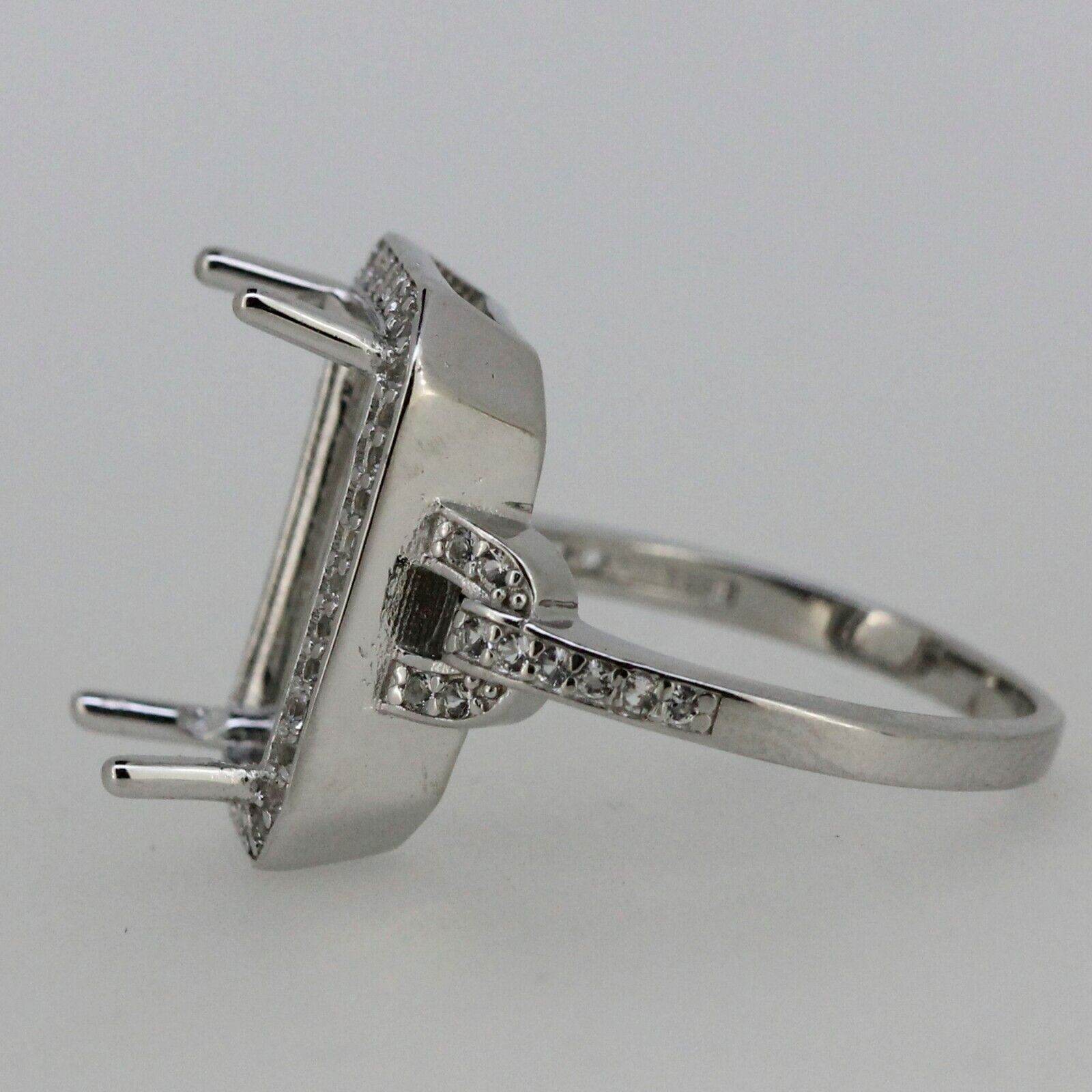 Sterling Silver Semi Mount Ring Setting Emerald OCT 14x8mm Halo White Topaz - Syzjewelry