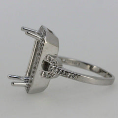 Sterling Silver Semi Mount Ring Setting Emerald OCT 14x8mm Halo White Topaz - Syzjewelry