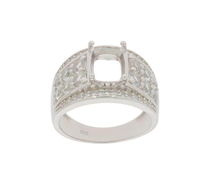 Sterling Silver Semi Mount Ring Setting Cushion CU 9x7mm Dome Ring - Syzjewelry
