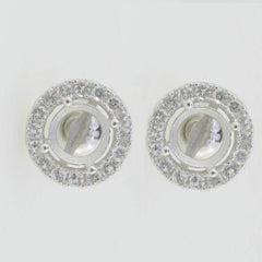 Sterling Silver Semi Mount Earrings Setting Round RD 6x6mm White Topaz PJC16 - Syzjewelry