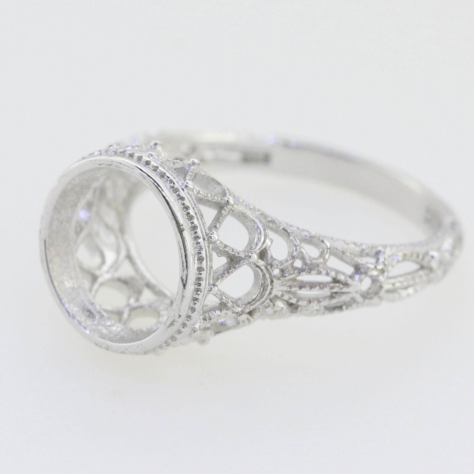 Art Deco Style Sterling Silver Semi Mount Ring Setting Round RD 9x9mm - Syzjewelry