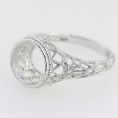 Art Deco Style Sterling Silver Semi Mount Ring Setting Round RD 9x9mm - Syzjewelry