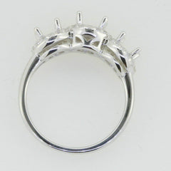 Sterling Silver Semi Mount Ring Setting Round RD 6x6mm 3 Stone Halo Ring - Syzjewelry