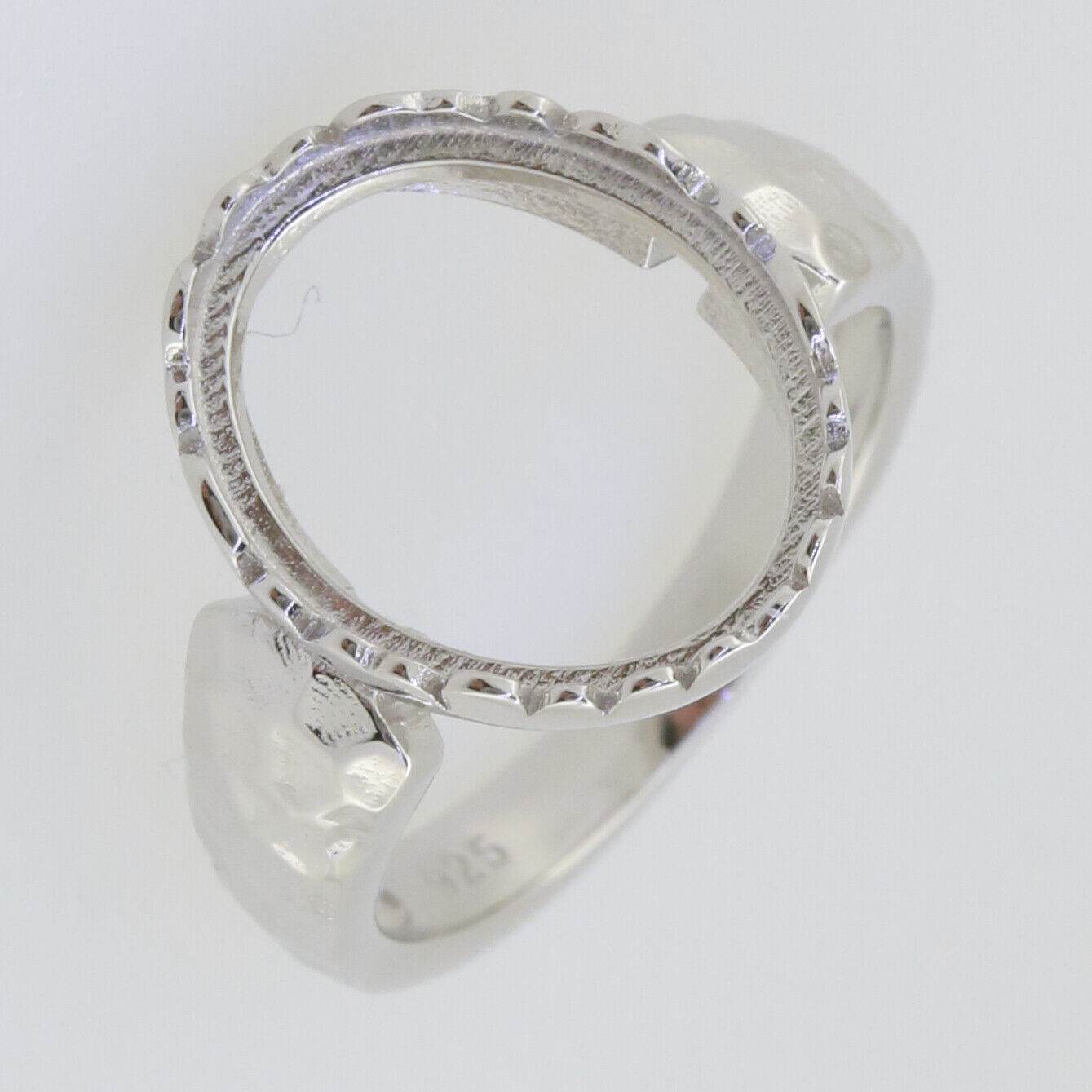 Sterling Silver Semi Mount Ring Setting Cabochon Oval OV 15x11mm Hammered Shank - Syzjewelry