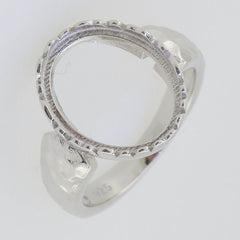 Sterling Silver Semi Mount Ring Setting Cabochon Oval OV 15x11mm Hammered Shank - Syzjewelry