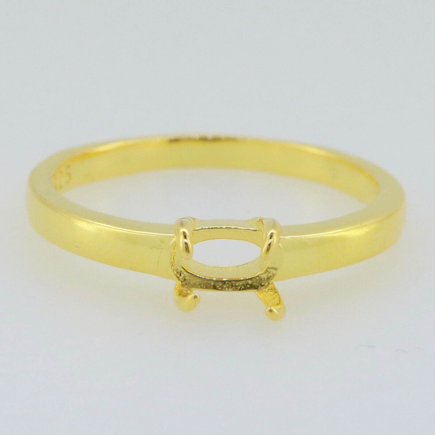 Sterling Silver Semi Mount Ring Setting Cab Oval OV 5x3mm Yellow Gold Plated - Syzjewelry