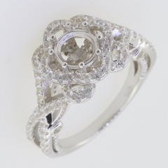 Sterling Silver Semi Mount Ring Setting Round RD 6.5x6.5mm RD 6 Halo E - Syzjewelry