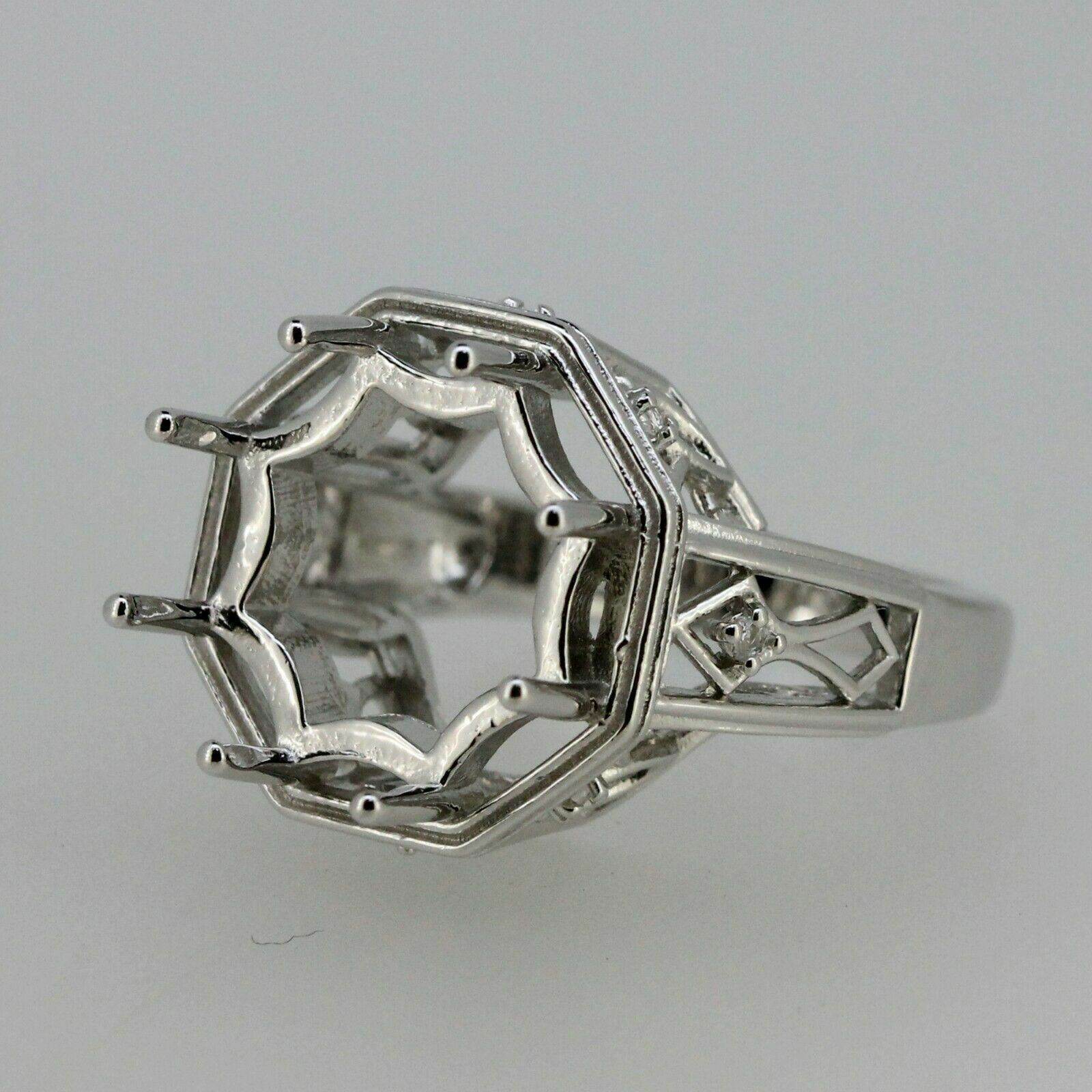 Art Deco Style Sterling Silver Semi Mount Ring Setting Round RD 17x17mm - Syzjewelry