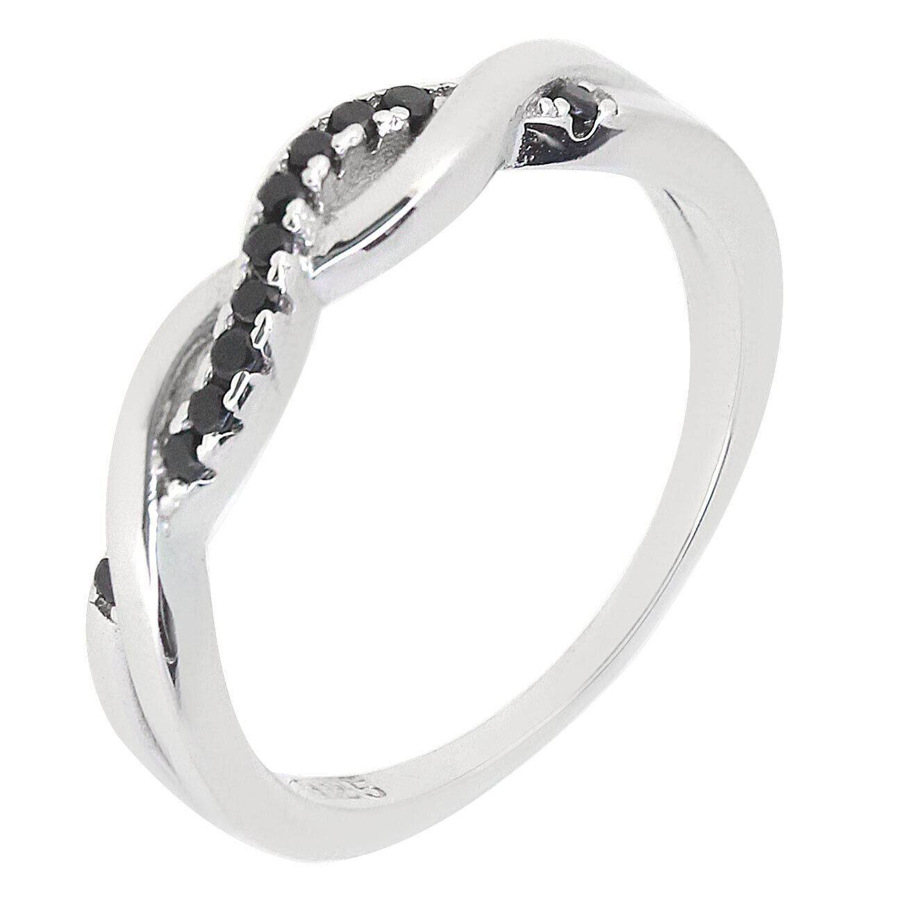 10K White Gold Black Diamond Stackable Eternity Ring Crossover Twisted Band - Syzjewelry